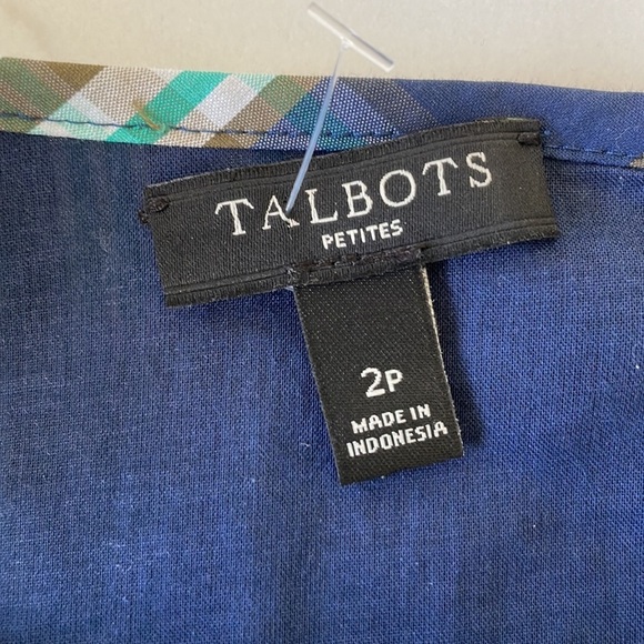 TALBOTS dress size 2P petite blue green plaid lined cotton shift sleeveless - Picture 5 of 6
